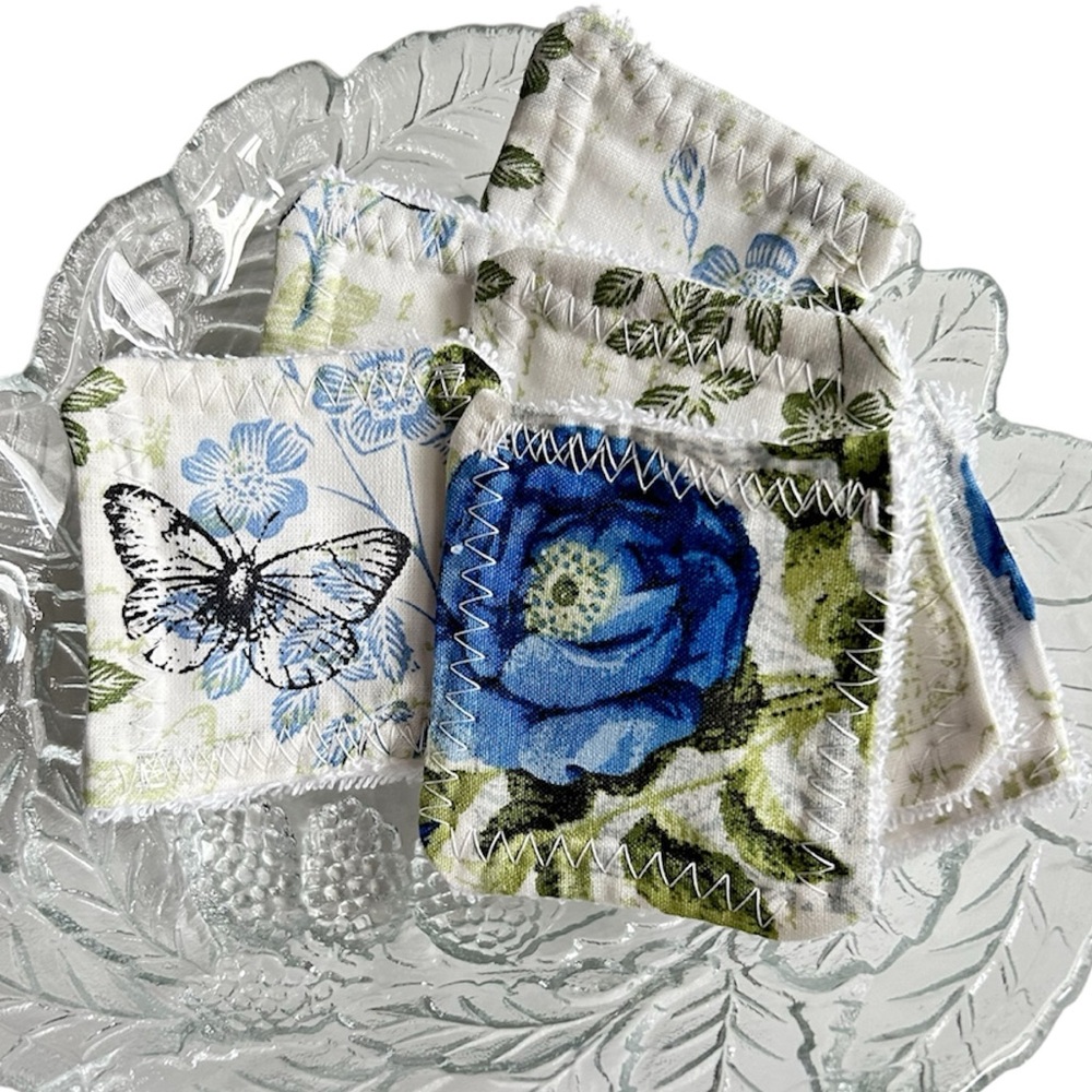 Hand Crafted Reusable Facial Makeup Wipes Floral Terry Cloth Cotton Lot of Seven